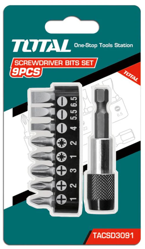 TOTAL TACSD3091 9 Pc Magnetic Screwdriver Bit Set Total